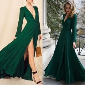 Reformation Milan Emerald Green Long Sleeve Wrap Maxi Dress Medium